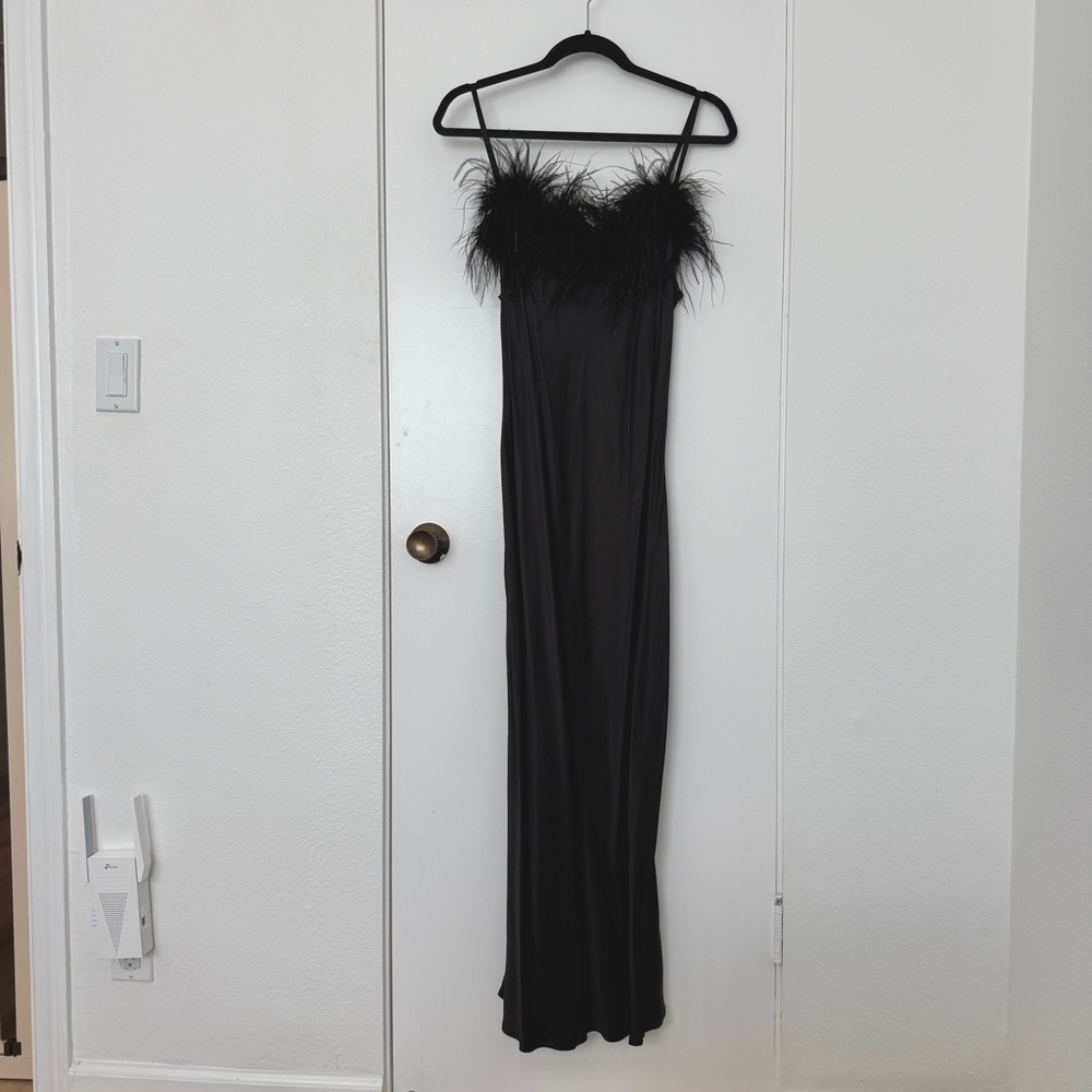 Sleeper Boheme slip dress with feathers in black • size S - Picture 2 of 8